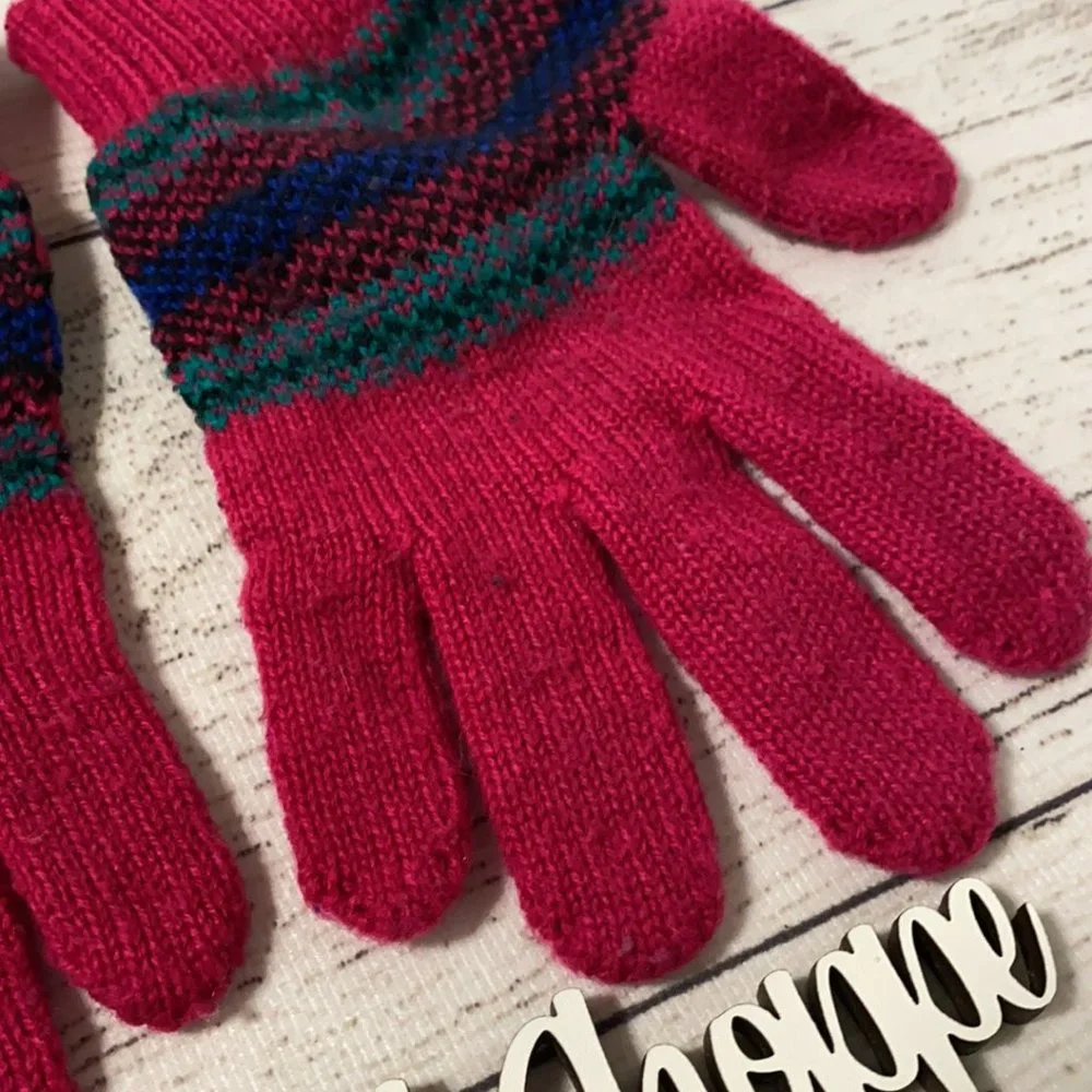 Vintage 90s Hot Pink Ugly Sweater Winter Gloves Mittens